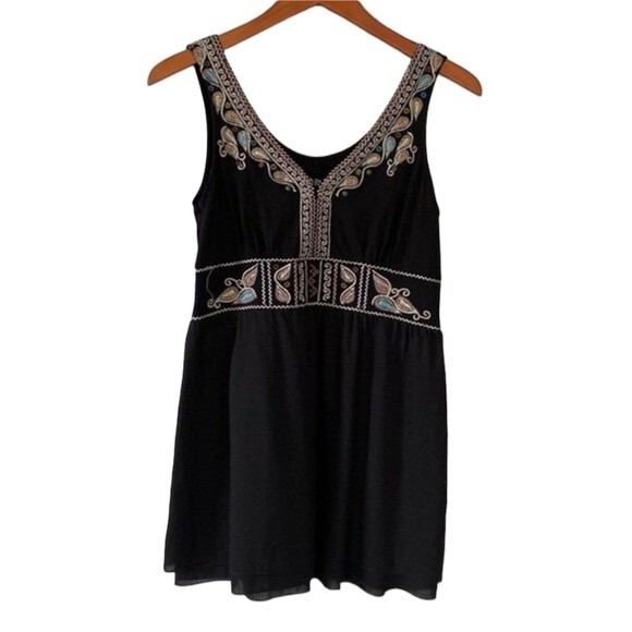 RXB Paisley Embroidered V-Neck Sleeveless Tunic Tank Top Lined Cotton Boho Cute - Picture 6 of 16
